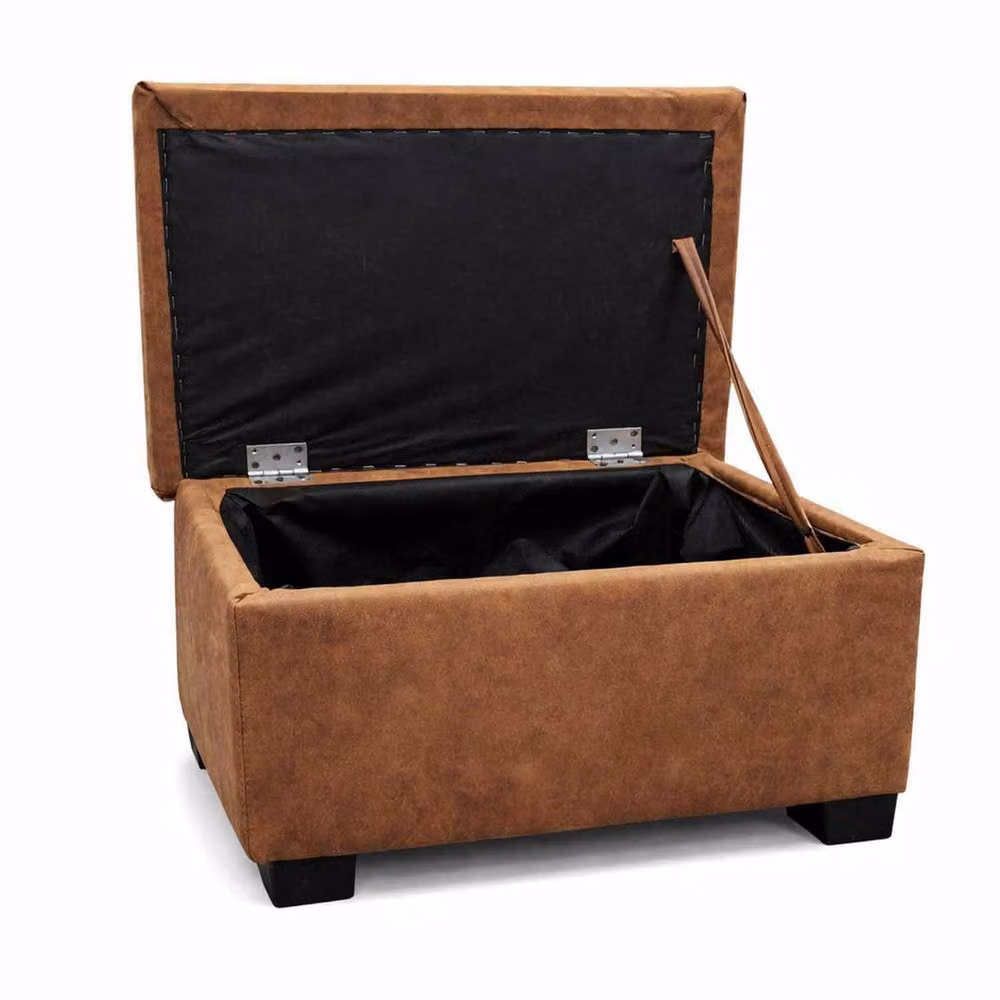 Furnishings For Less UK Oakland Storage Footstool in Light Tan Synthetic Leather, W/D/H: 61 x 61 x 41 cm – 2
