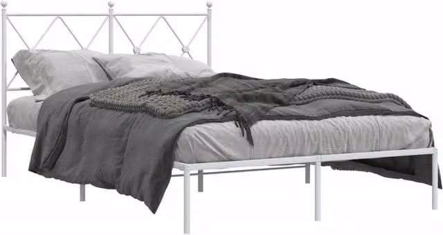Berkfield Home Metal Bed Frame with Headboard, White, W/D/H: 120 x 190 cm