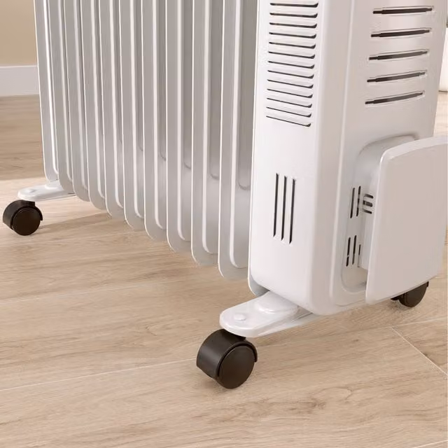 HOMCOM Portable Electric Radiator Heater with Thermostat, White, W: 52.5 cm, D: 24 cm, H: 12 cm