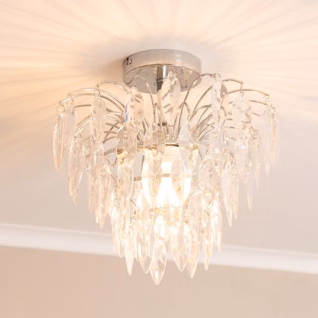 Emma Jewel Droplet Ceiling Light in Chrome and Transparent Crystal with Bulb Included