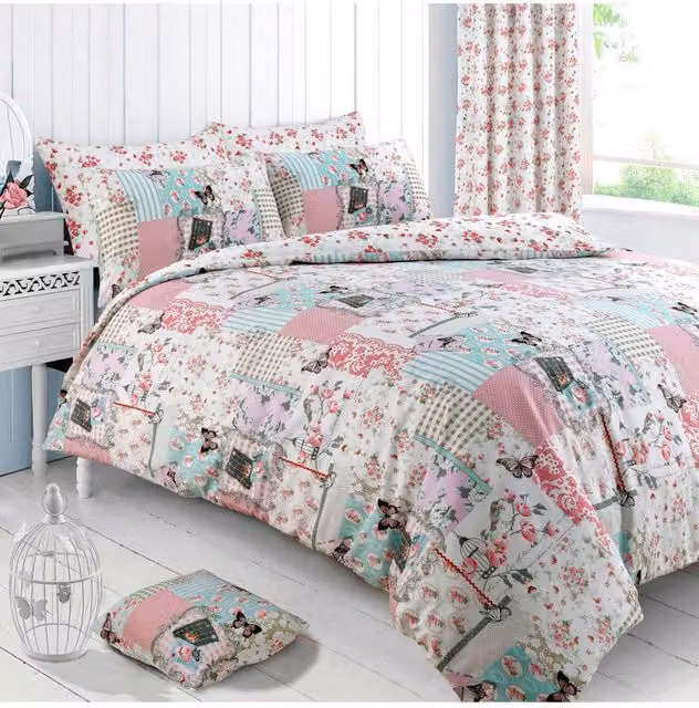 Velosso Boutique Floral Printed Cotton Rich Duvet Cover and Pillowcase Set in Pink, W/D/H: 135 x 200 cm and 50 x 75 cm