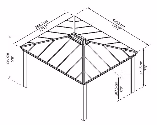 Palram Dallas 4300 Hardtop Garden Gazebo in Anthracite Grey with Insulated Polycarbonate Roof – 6