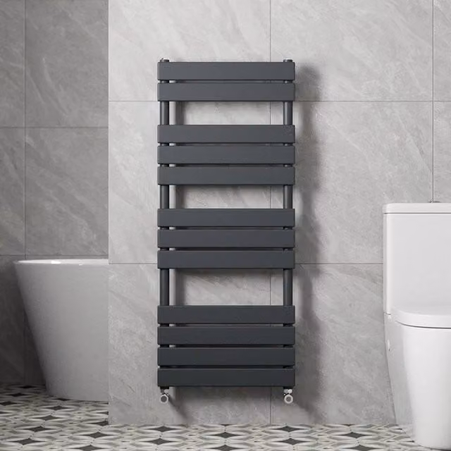 KORVIXA Grey Steel Wall Mounted Bathroom Heated Towel Rail Radiator, W/D/H: 52 x 52 x 100 cm