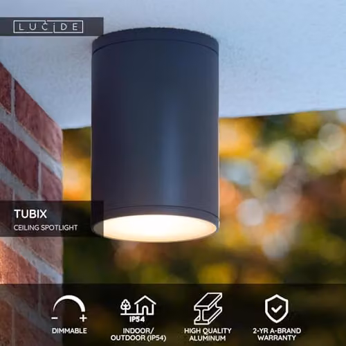 Lucide Tubix Anthracite Ceiling Spotlight for Indoor and Outdoor Use, Diameter: 10.8 cm – 2