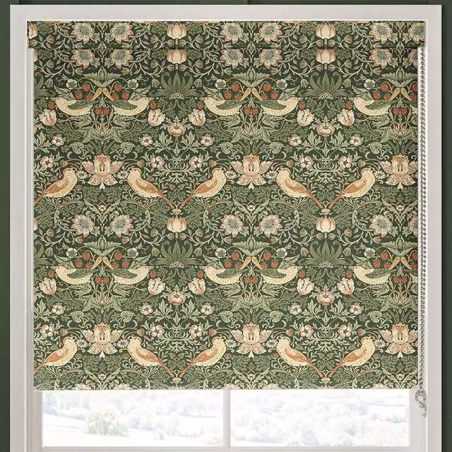 William Morris At Home Strawberry Thief Translucent Made to Measure Roller Blind, Nettle Green