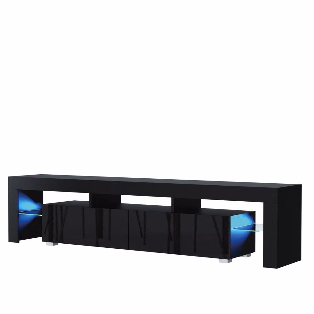 Mex Furniture LTD Nova TV Unit in Black with Glossy Doors and LED Lights, W: 200 cm, H: 45 cm, D: 35 cm – 5