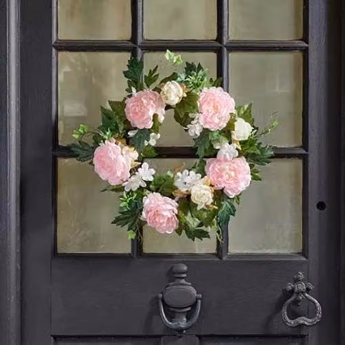 Smart Garden Products Artificial Heart Hanging Peony Floral Wreath in Pink, Red and Multicolour, Diameter: 40 cm