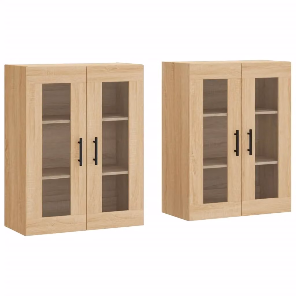 Berkfield Home Set of 2 Wall Mounted Cabinets in Sonoma Oak Brown with Glass Doors – 1