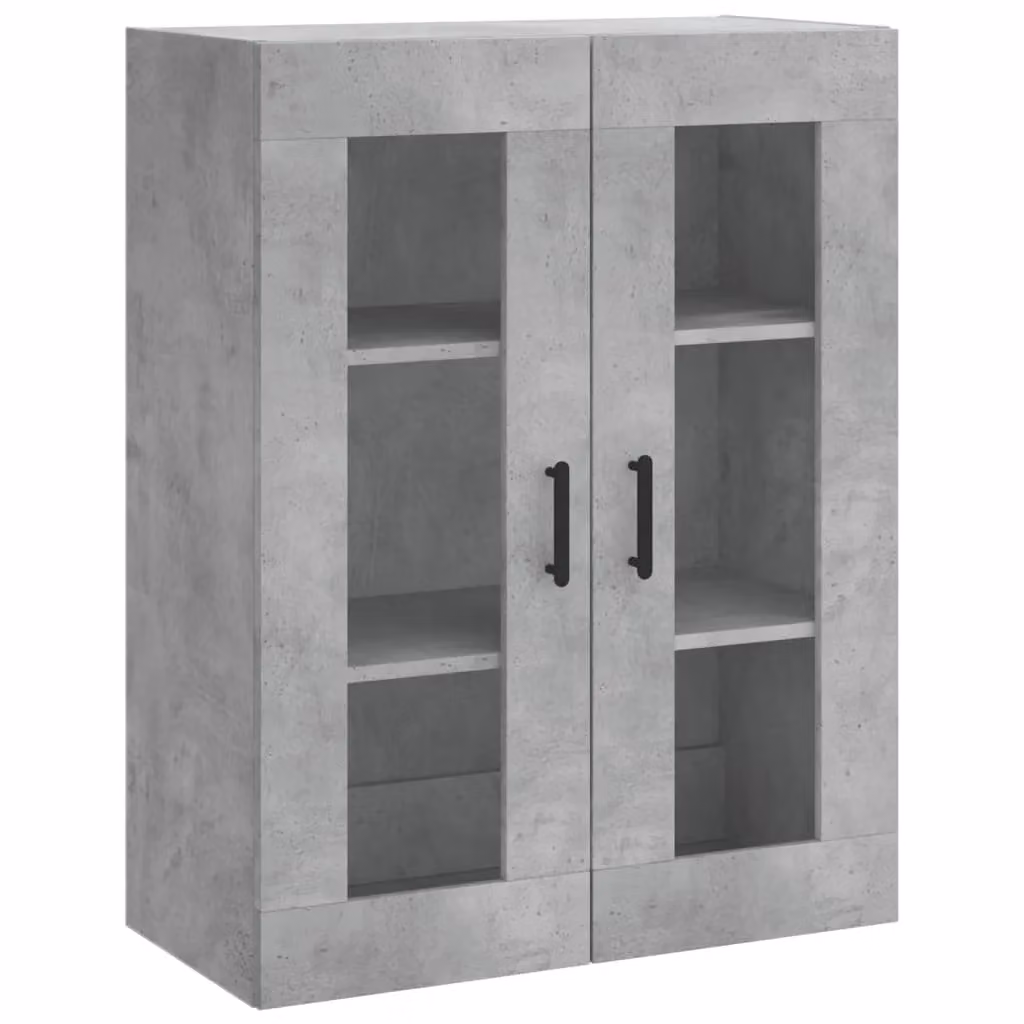 Berkfield Home Set of 2 Wall Mounted Cabinets in Concrete Grey with Glass Doors and Internal Shelves – 3