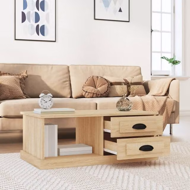 Berkfield Home Sonoma Oak Decorative Coffee Table in Light Brown, W/D/H: 90 x 50 x 35 cm