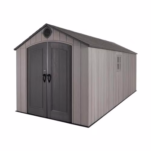 Lifetime 60352 Heavy-Duty Outdoor Storage Shed in Grey, 2.4 x 5.3 m Garden Workshop with Double Doors and Steel-Reinforced Weatherproof HDPE Construction – 1
