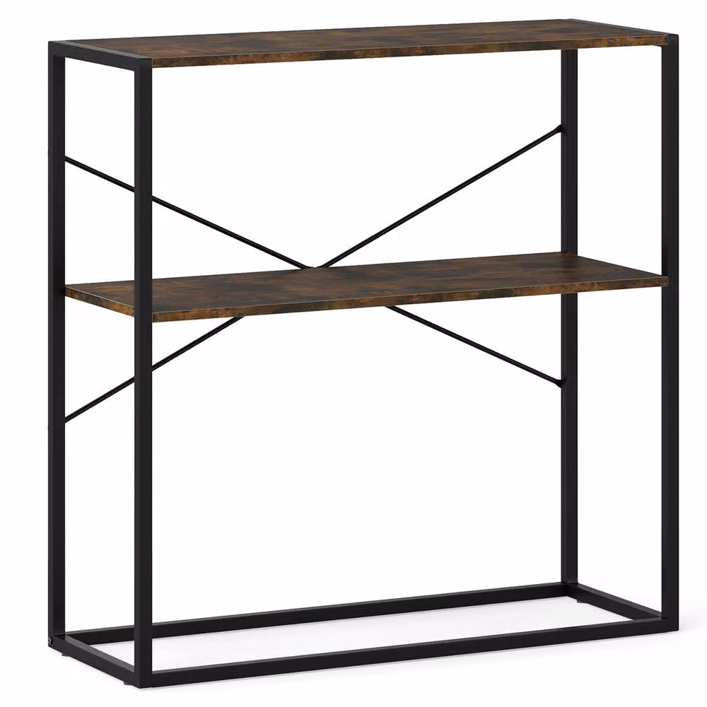 Gymax 2-Tier Industrial Console Table with Wooden Shelves and Metal Frame, Brown – 6