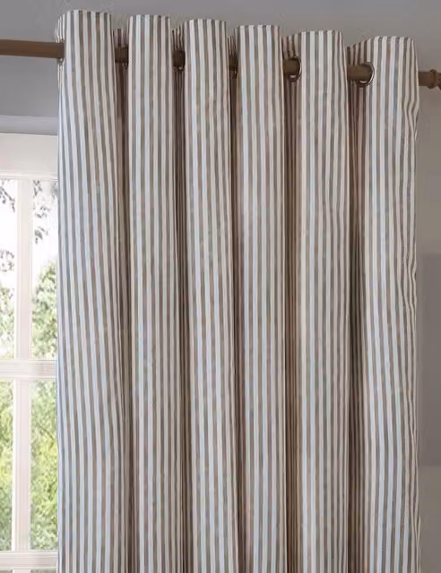YARD Hebden Brown Mix Striped Pure Cotton Opaque Eyelet Curtains H: 183 cm, W: 168 cm