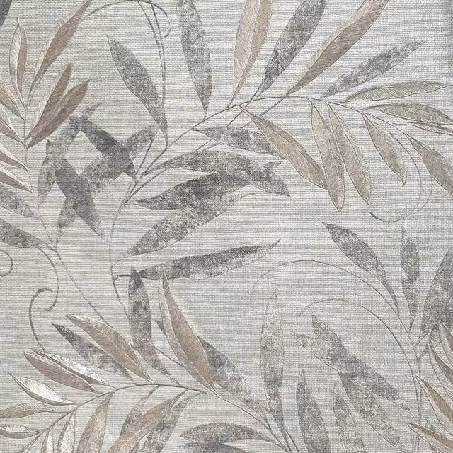 Arthouse Luxury Leaf Soft Silver Washable Vinyl Wallpaper in Grey and Silver Botanical Floral Design