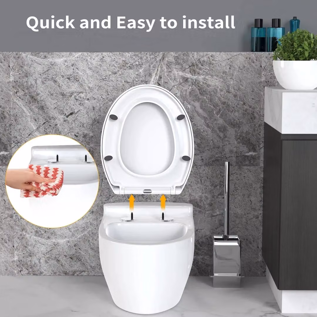 Hinsinc Luxury Oval White Soft Close Toilet Seat with Heavy Duty Plastic Construction – 4