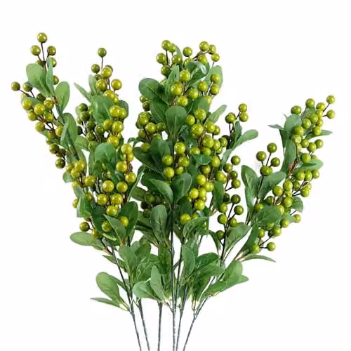 Pegdev Pack of 6 Green Artificial Berry Sprays, 70 cm Length for Bouquets and Crafts