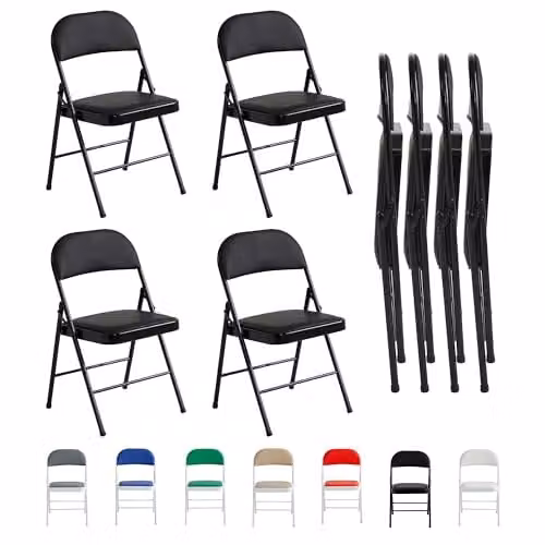 MCC Direct Set of 4 Black Faux Leather Folding Chairs with Metal Frame – 1