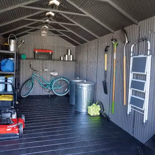 Lifetime 60352 Heavy-Duty Outdoor Storage Shed in Grey, 2.4 x 5.3 m Garden Workshop with Double Doors and Steel-Reinforced Weatherproof HDPE Construction – 7