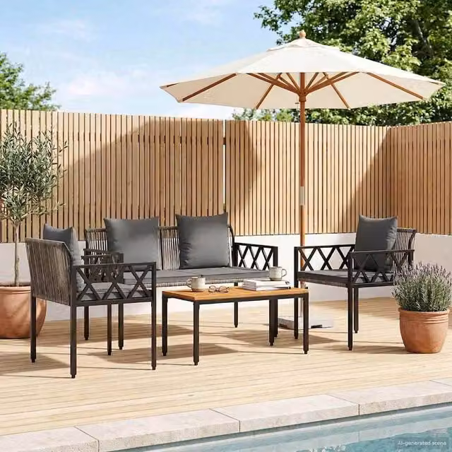 Berkfield Home 4 Piece Modern Outdoor Furniture Set in Grey with Acacia Wood and Powder Coated Steel – 1
