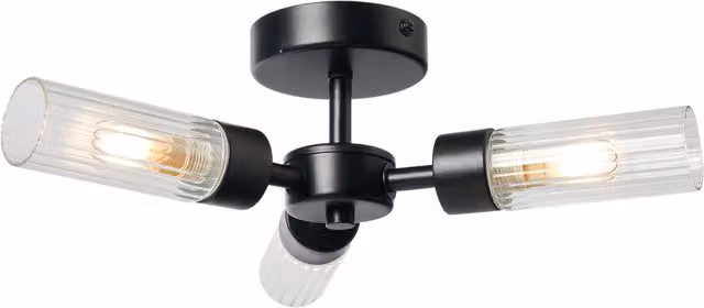 Litecraft Mavis 3 Light Modern Black Metal and Glass Semi Flush Bathroom Ceiling Light