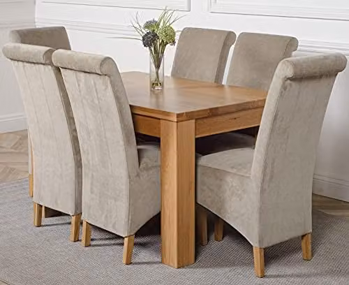 Thats Furniture Dakota Oak Dining Table and 6 Montana Grey Fabric Chairs Set, W: 127 cm, D: 82 cm, H: 77 cm – 1