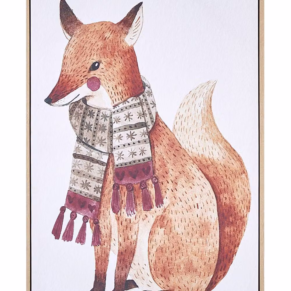 Wyld and Coco Fox Canvas Print with Brown MDF Frame, Multicolour Animal Illustration, W: 93 cm, H: 63 cm – 2
