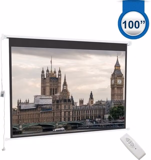 Livingandhome 100 Inch Large Electric Motorised Projector Screen, 4:3 Aspect Ratio, White