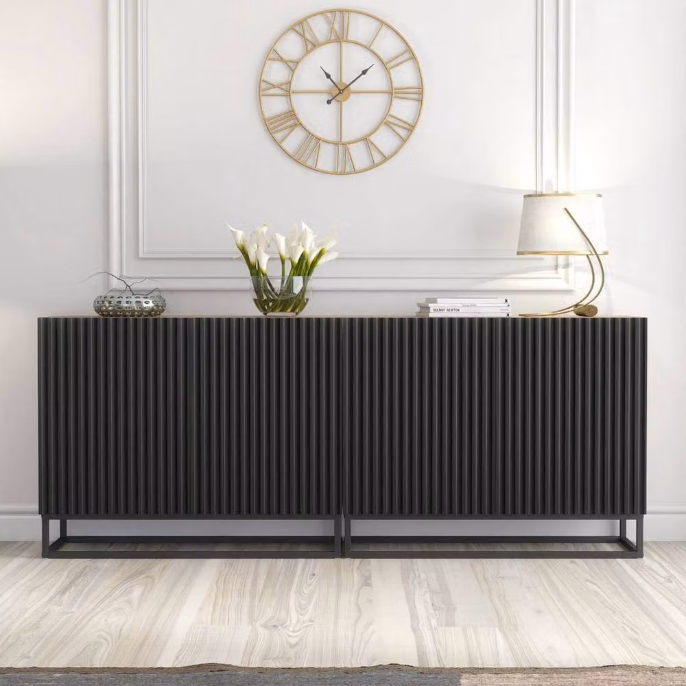 FORGEVIO Industrial Sideboard TV Unit Cabinet in Black and Oak Wood with Metal Details – 3