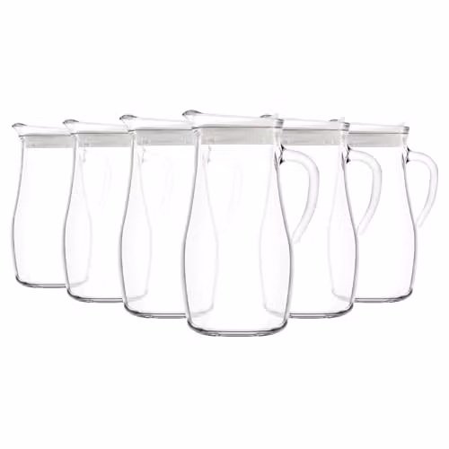 LAV Misket Glass Water Jug with White Silicone Lid, 1.8 l, Set of 6, Clear/White