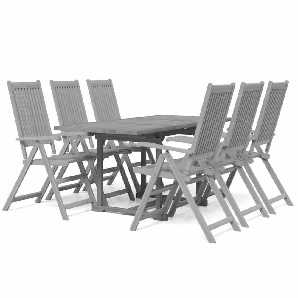 Berkfield Home 7 Piece Extendable Acacia Wood Garden Dining Set in Grey – 2
