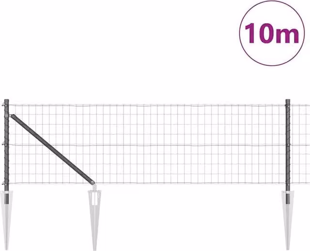 Berkfield Home Modern Euro Fence with 7 Spike Posts, Galvanised Steel, Dark Grey, W: 10 m, H: 0.4 m