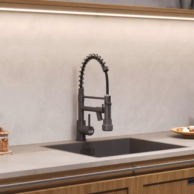 KORVIXA Mono Pull Out Twin Kitchen Mixer Tap in Matt Black – 1