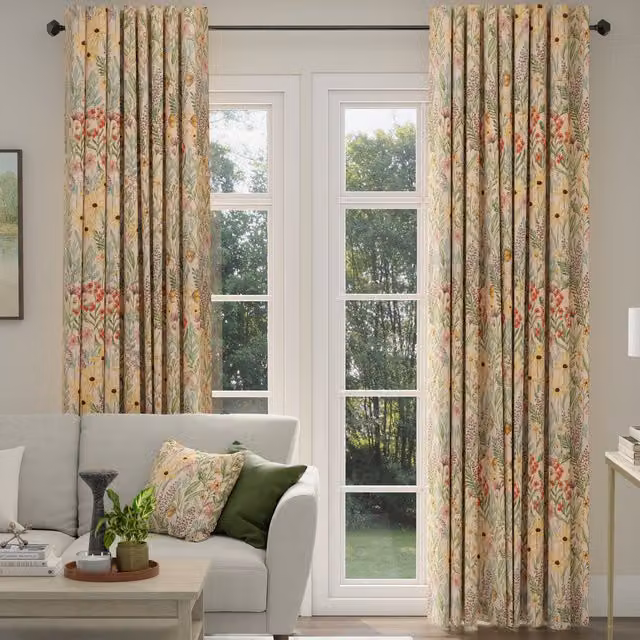 ANTE DECOR Meadow Tapestry Made To Measure Blackout Floral Curtains in Pink and Multicolour