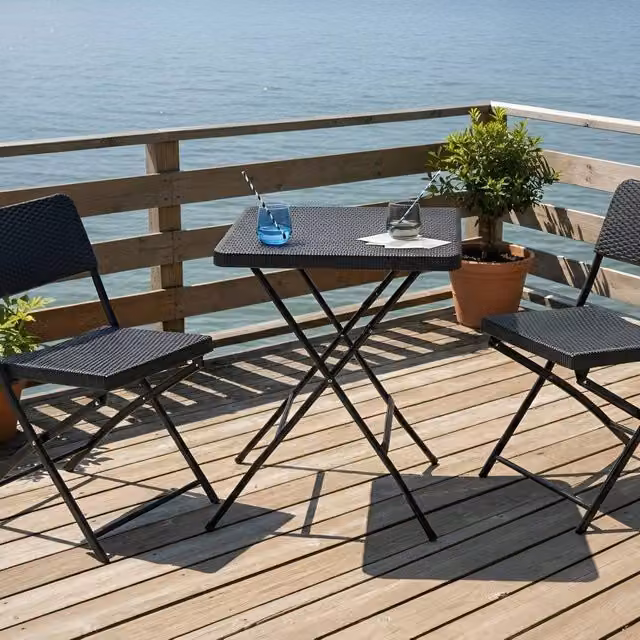 Wyld and Coco Black Foldable Bistro Set with Table and 2 Chairs in Matt Steel – 1