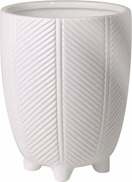Modern Round Striped Ceramic Tabletop Planter in White