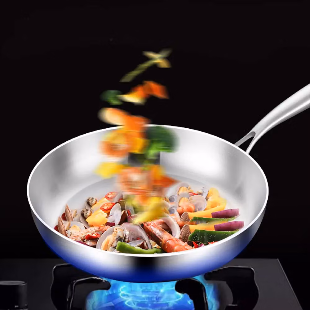 VOGREX 316 Stainless Steel Uncoated Frying Pan with Removable Handle in Silver – 3