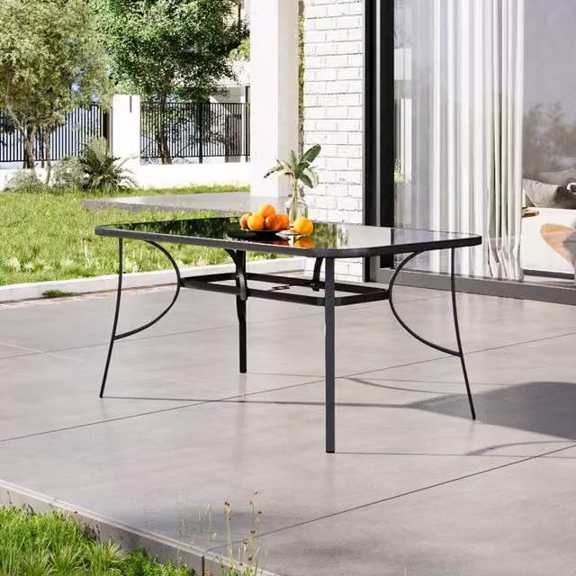 Breeins Classic Black Wrought-Iron Garden Table with Umbrella Hole, Diameter: 150 cm