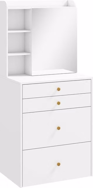 HOMCOM Dressing Table with Mirror and Mobile Storage Stool in White