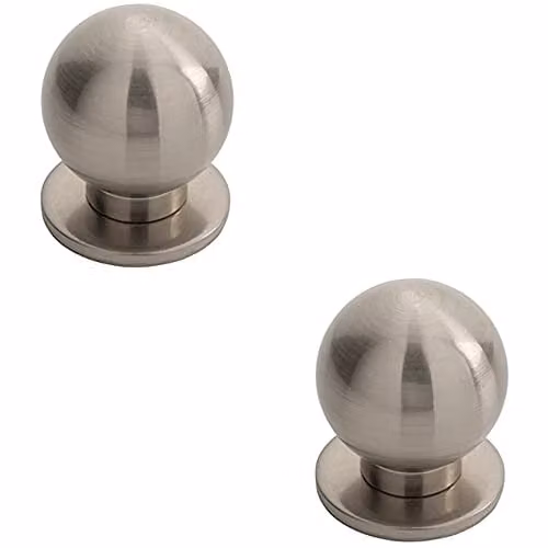 Loops 2 Pack Small Solid Ball Cupboard Door Knobs in Brushed Silver, Diameter: 30mm