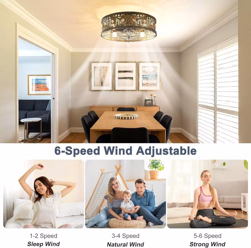 Garwarm Vintage 20 inch Caged Ceiling Fan with Crystal Blades and Light in Bronze – 2