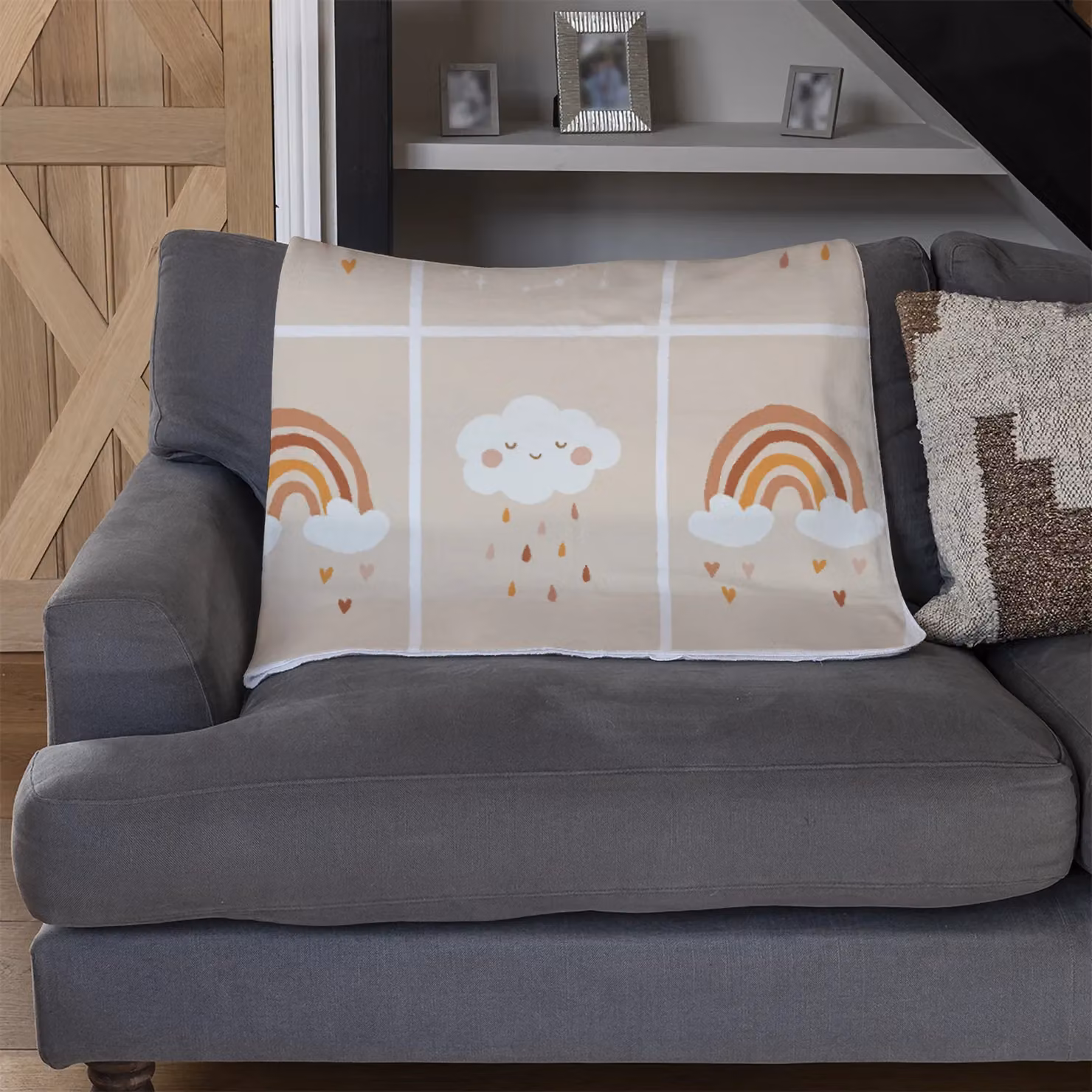 Benjamin Tate Design Unicorn, Rainbow and Cloud Fleece Blanket in Brown and Beige, W/D/H: 120 x 150 cm – 3