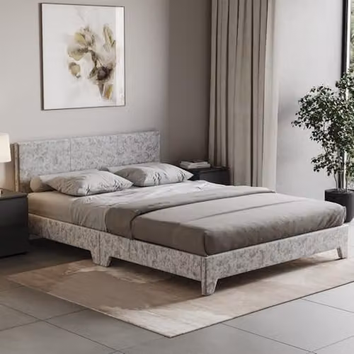 Vida Designs Victoria Double Bed Frame in Silver Velvet, H 77 x W 144 x D 197 cm – 2