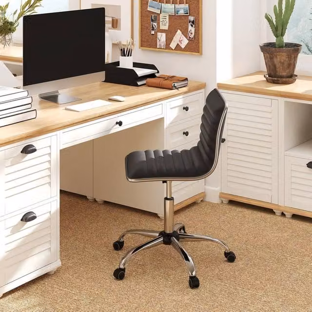 Costway Black Synthetic Leather Adjustable Task Chair with Swivel Seat and Castors