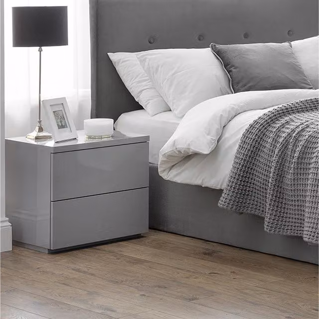 Julian Bowen Monaco Grey High Gloss 2 Drawer Bedside Table