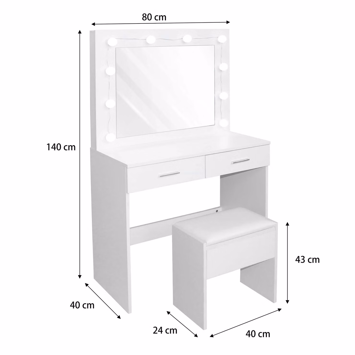 Comfy Living Ltd Modern White Dressing Table and Stool Set with LED Hollywood Mirror – 2