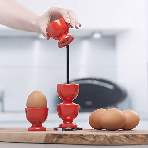Zeal Stack and Store Egg Cup Set of 4 in Red with Chrome Stand and Melamine Tray – 3