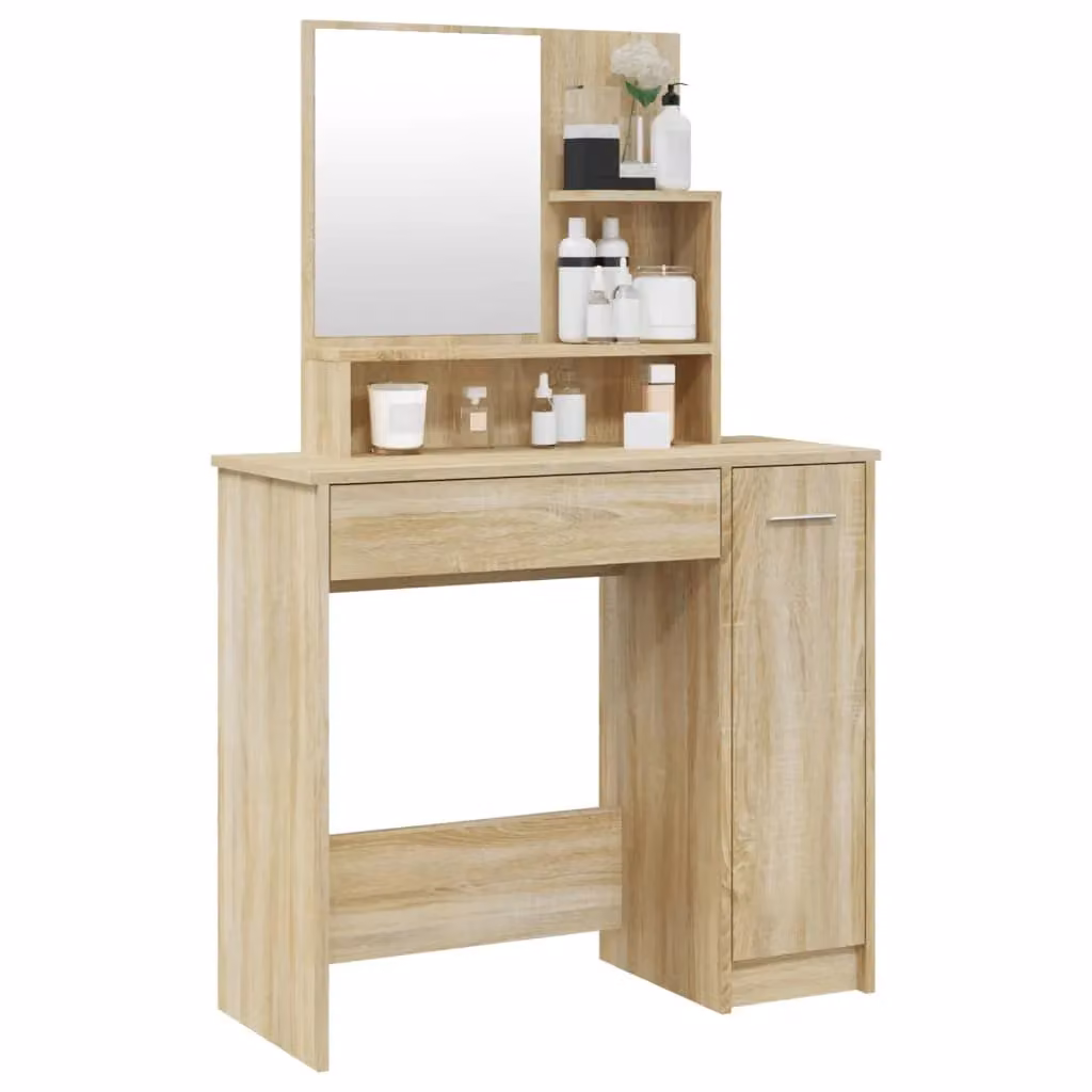 Berkfield Home Dressing Table with Mirror in Sonoma Oak Brown, W: 86.5 cm, D: 35 cm, H: 136 cm – 2