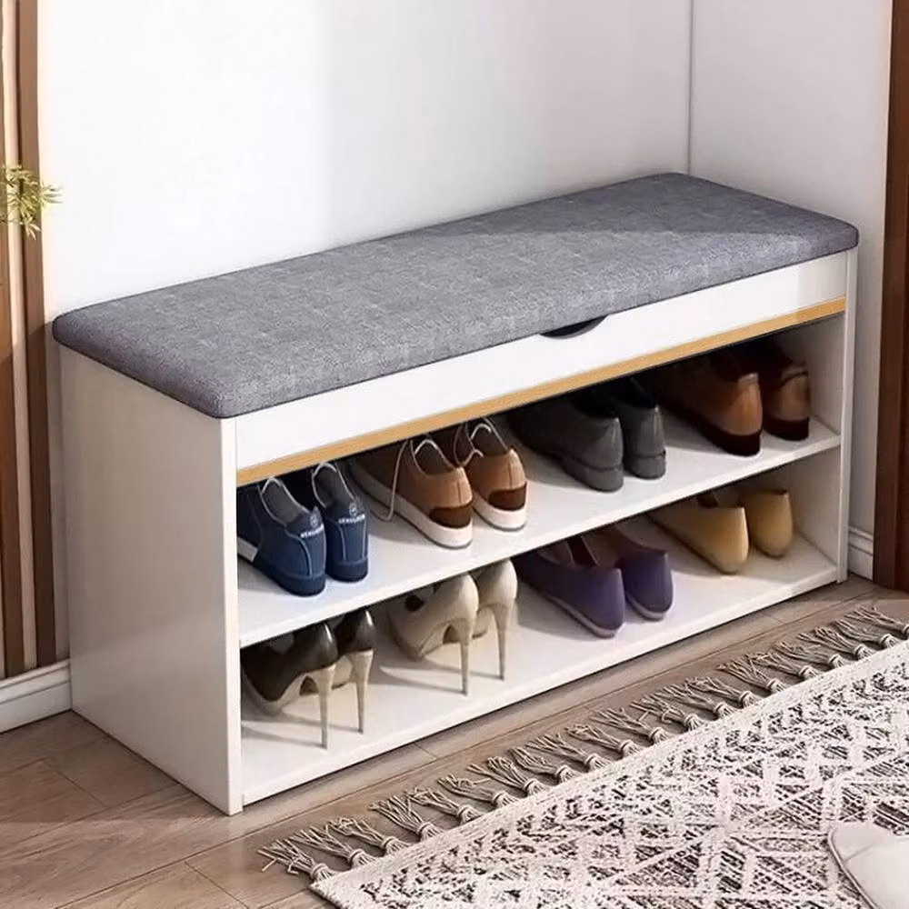 KORVIXA White Wooden Shoe Storage Bench, Width: 90 cm – 3