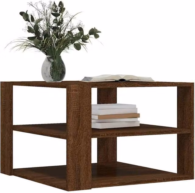 Berkfield Home Modern Square Coffee Table in Brown Oak, W/D/H: 59.5 x 59.5 x 40 cm