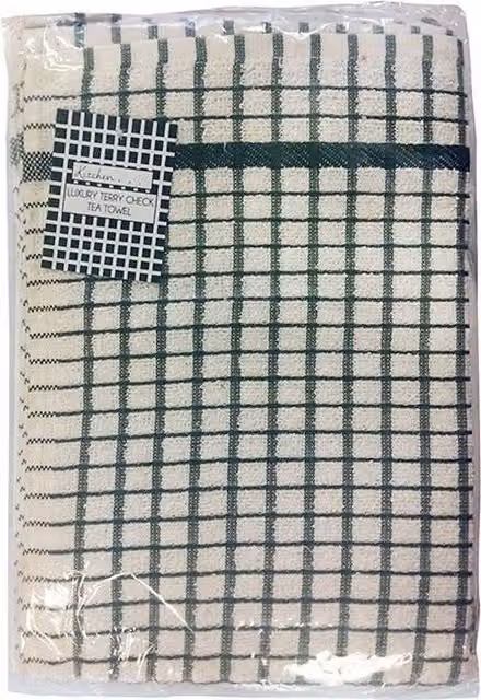 Universal Textiles Highly Absorbent Cotton Terry Check Tea Towel in Green and Multicolour – 1